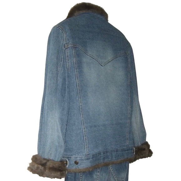 Vintage 90's Denim Jacket Faux Fur Penny Lane Fully Lined y2k Jean Coat Boho L - Picture 9 of 16